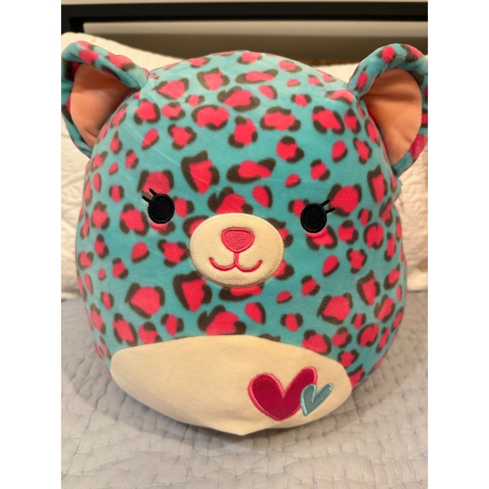 Squishmallows Liv the Teal Leopard 10" Valentine Hearts Kellytoy Plush